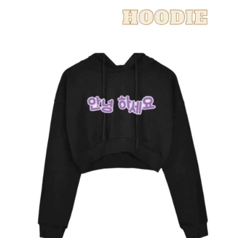 SWEATER HOODIE CROP/CROOPE ANAK PEREMPUAN USIA 2-13 TAHUN KOREAN STYLE  KEKINIAN MOTIF TULISAN KOREA