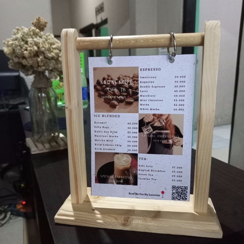 Jual tempat menu /cardmenu/stand menu/ukuranA6 | Shopee Indonesia