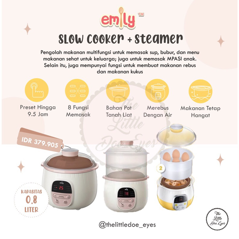 Jual [READY] Emily Slow Cooker + Steamer Claypot 0.8L (tanah liat
