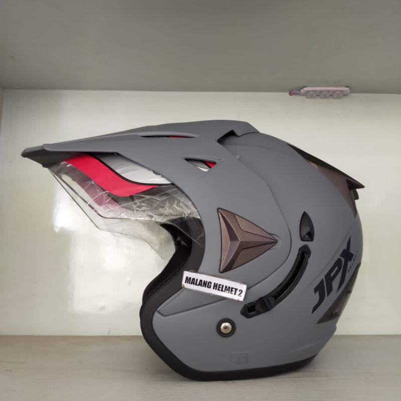 Jual Helm Half Face JPX Supermoto Semicross Grey Doff Shopee Indonesia