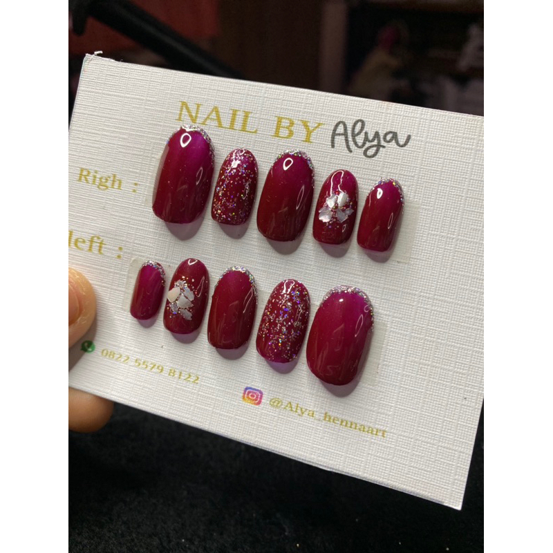 Jual Kuku Palsu Press On Nails Maroon Fake Nails Kuku Palsu