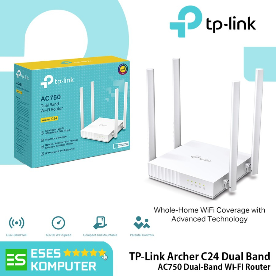 Jual Router TP-Link Archer C24 AC750 Dual-Band Wi-Fi Router | Shopee ...