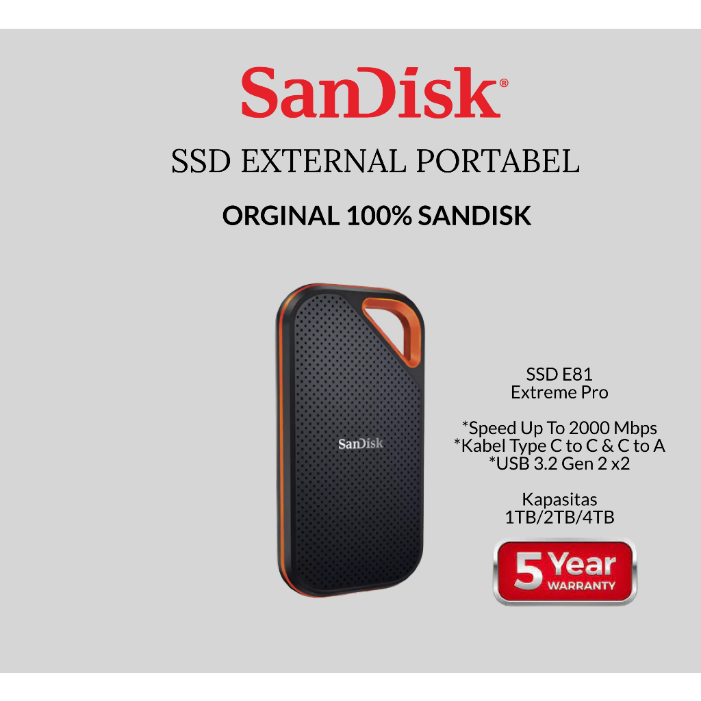 Jual NEW SanDisk Extreme SSD Portable V2 2TB 1TB 500GB SSD