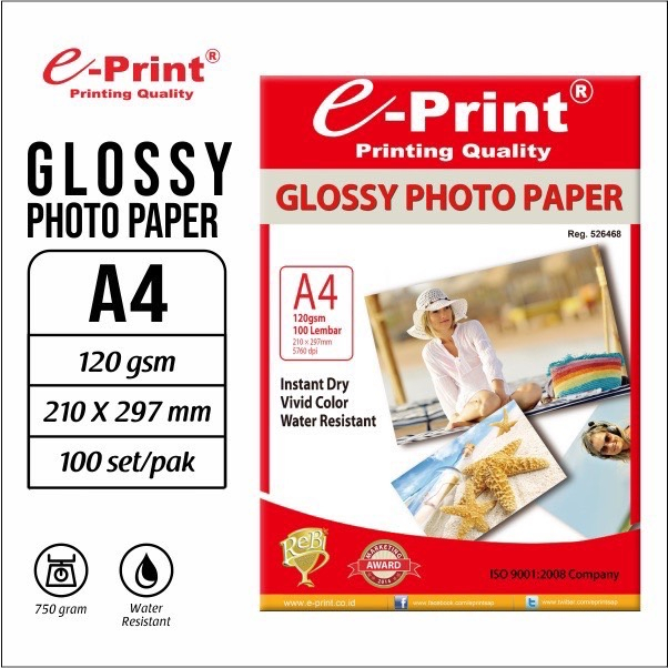 Jual Eprint Glossy Photo Paper A4 GLO-18 | 120gsm (Isi 100 Lembar ...