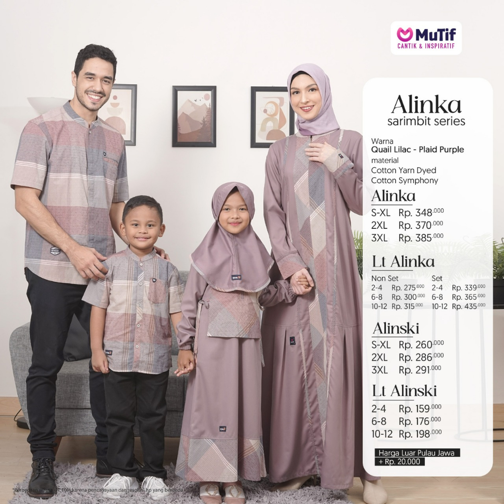 Jual ( Sarimbit Mutif Alinka Quail Lilac - Plaid Purple ) Gamis Mutif ...