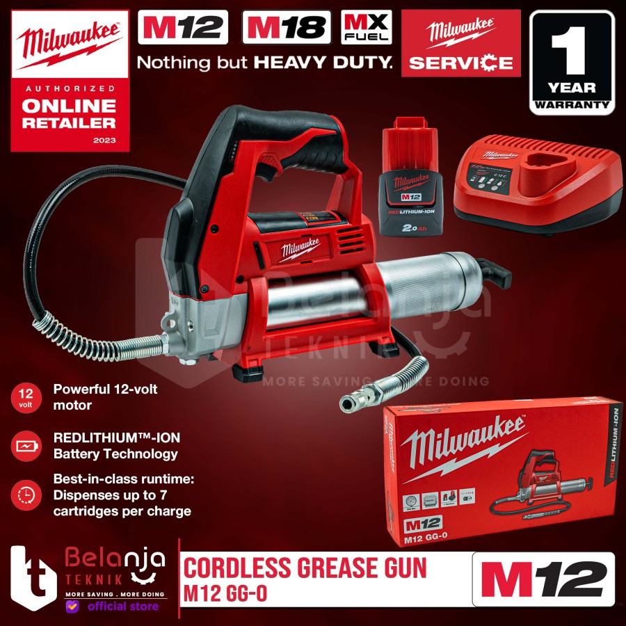 Jual Milwaukee Grease Gun Cordless M12 GG0 Pompa Gemuk Baterai Set 12
