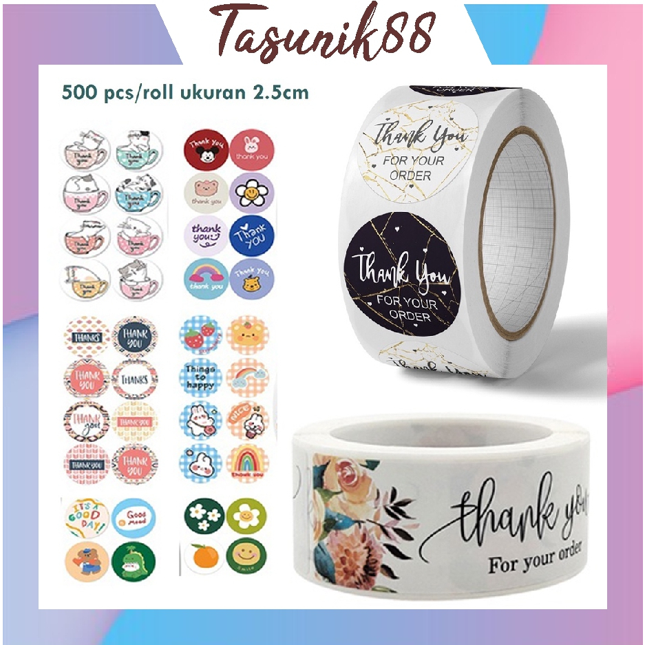 Jual TASUNIK88 Stiker Label Thank You / Stiker Roll (500 Pcs) / Stiker ...
