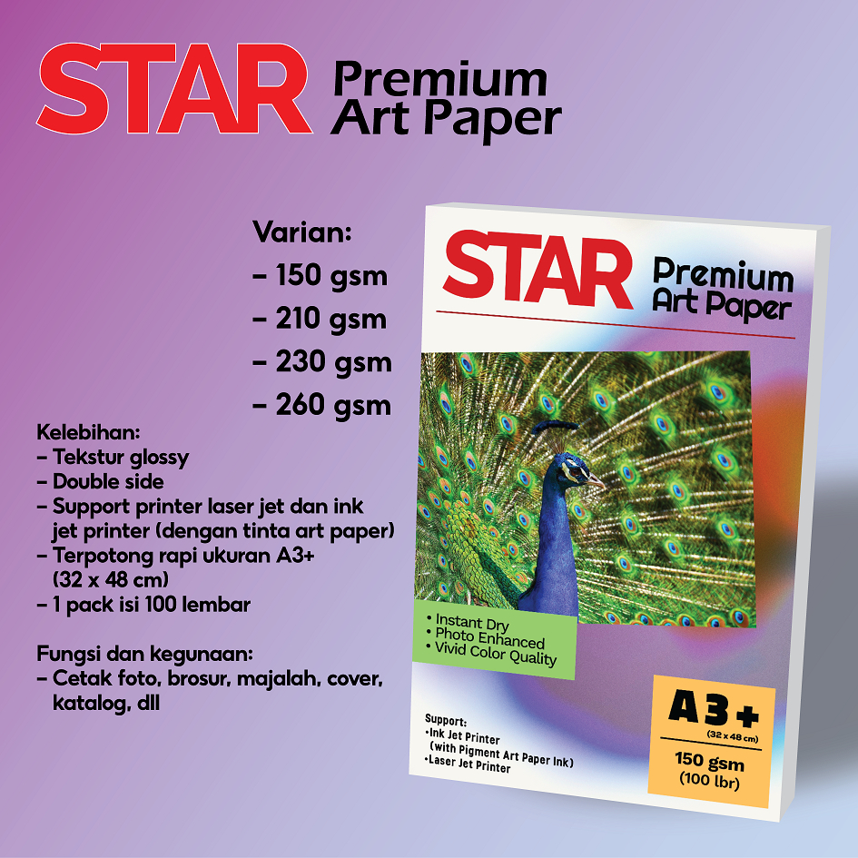 Jual Kertas Art Paper STAR A3+ (A3Plus) isi 100 lbr Shopee Indonesia