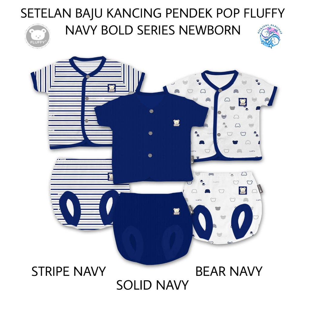 Jual SETELAN BAJU KANCING PENDEK POP FLUFFY NAVY BOLD SERIES NB ...