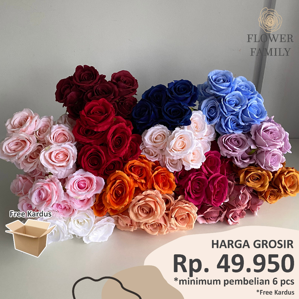 Jual Flower Family [9 Cabang] Rose Jumbo Artificial / Bunga Mawar JUMBO Artificial Plastik