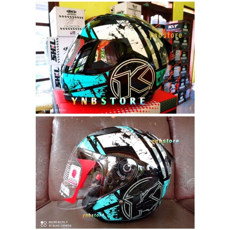 Jual Helm KYT Couple R10 Seri 3 Aqua Blue Biru Fullface + Galaxy Flat R Seri 5 Halfface Aqua