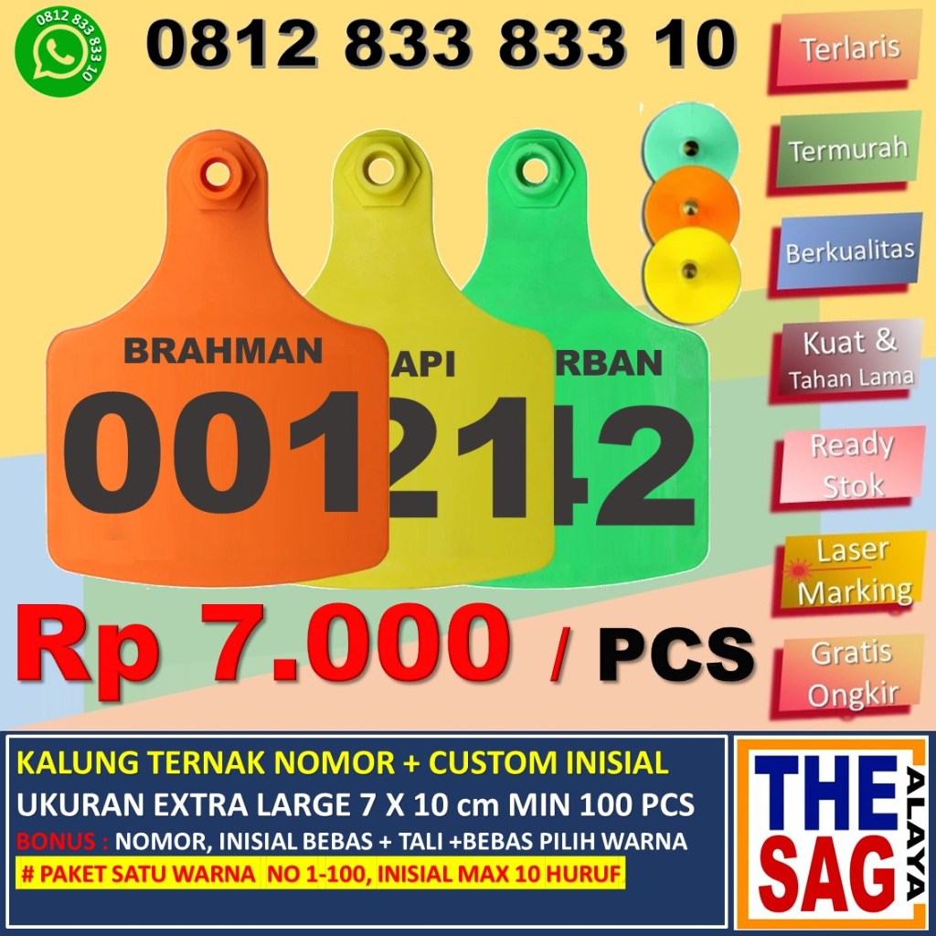 Jual EARTAG 7X10cm CUSTOM NO + INISIAL (PAKET 100 PCS) EAR TAG ANTING ...