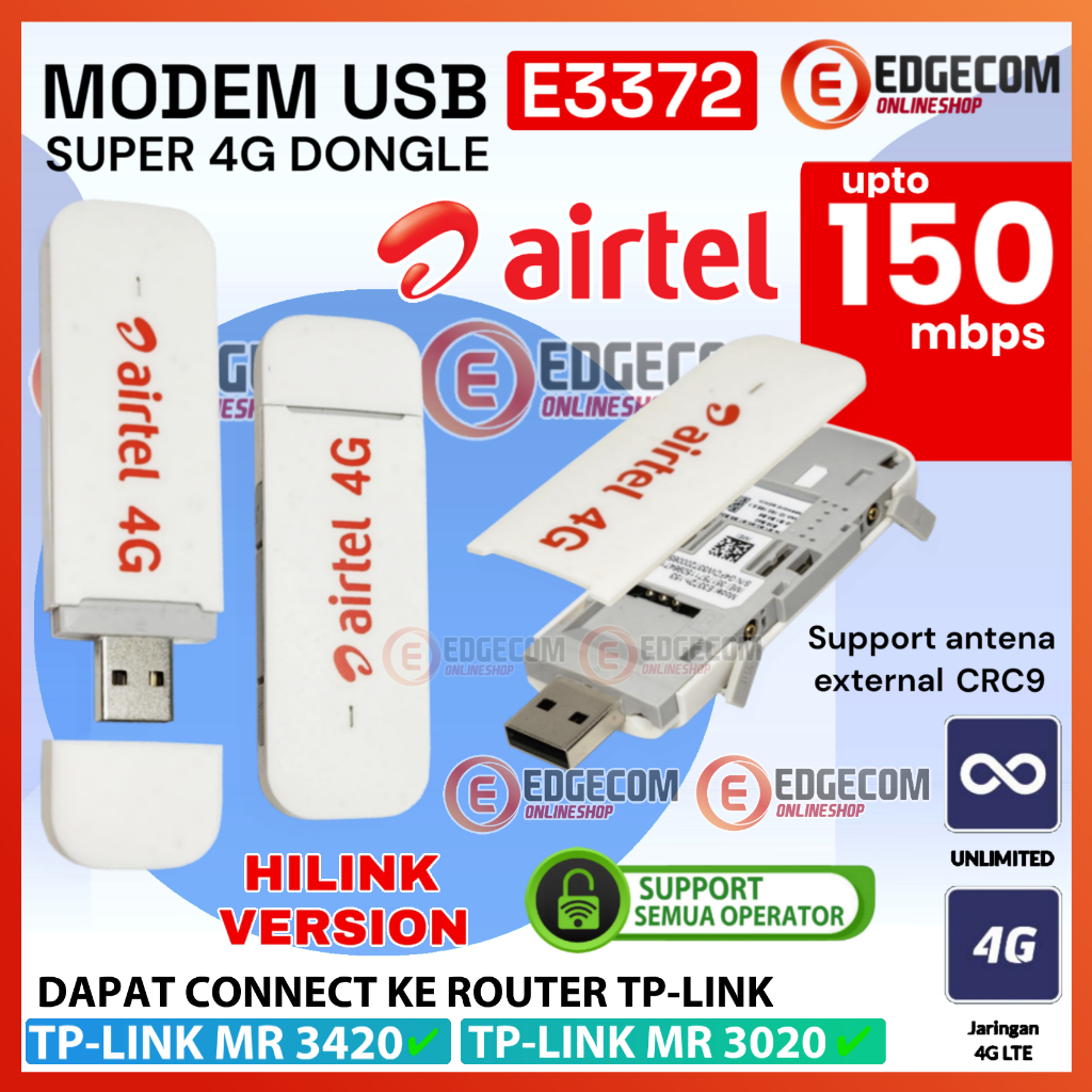 Jual Modem USB AIRTEL E3372 4G LTE Support All Operator hilink Shopee