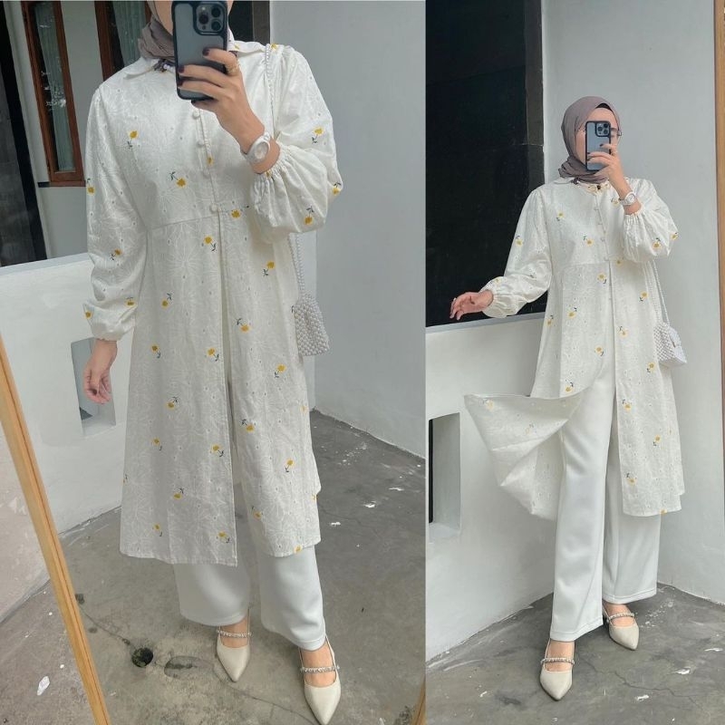 Jual ORINA KHAFJI FLOWER TUNIC by Outfix / Tunik Putih Polos / Tunik ...