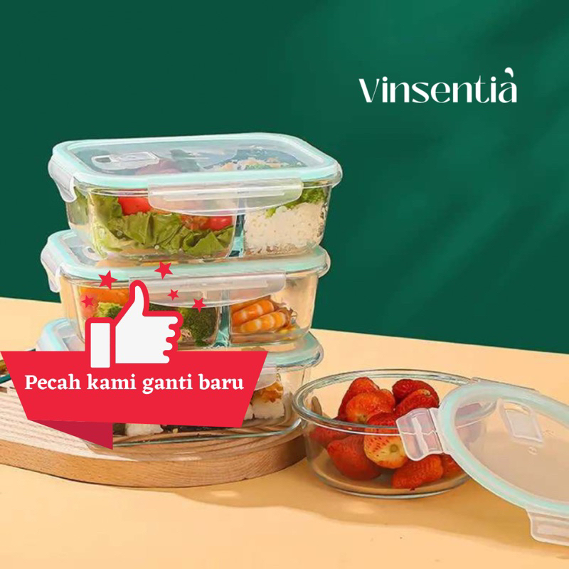 Jual Vinsentia Food Container Premium Kotak Kaca Wadah Penyimpanan Container Glass Bahan Kaca