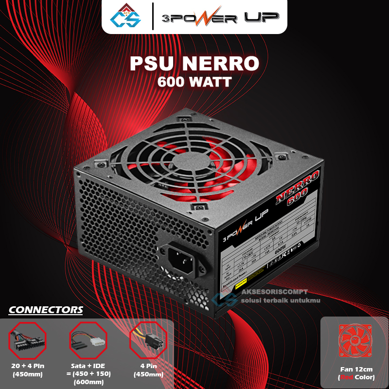 Jual Power Supply Power Up NERRO 600 WATT - PSU 600 Watt | Shopee Indonesia