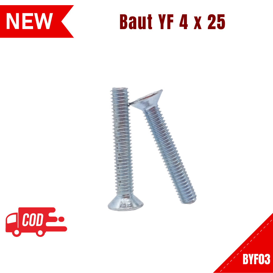 Jual Baut YF Ukuran 4 x 25 Drat Halus Kepala Sekrup Skrup Kepala Baut ...