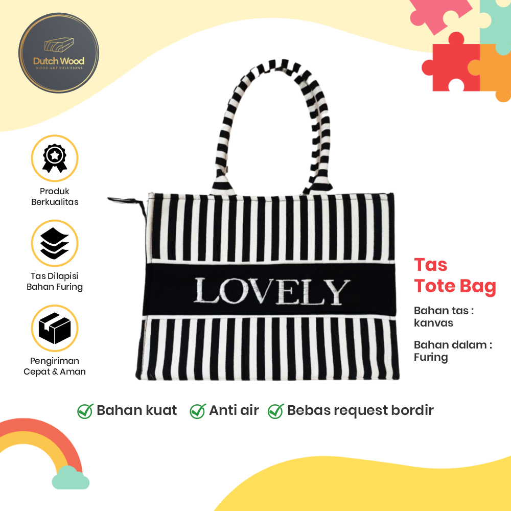 Jual Tas Tote Bag Wanita Resleting Bahan Kanvas Kuat Handle Tali Sumbu Serbaguna Multifungsi