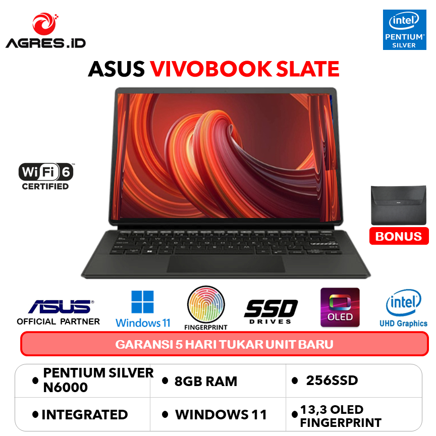 Jual Asus Vivobook 13 Slate Oled T3300ka Touch Pentium N6000 8gb 256gb W11ohs 133fhd Fp 2in1 6708