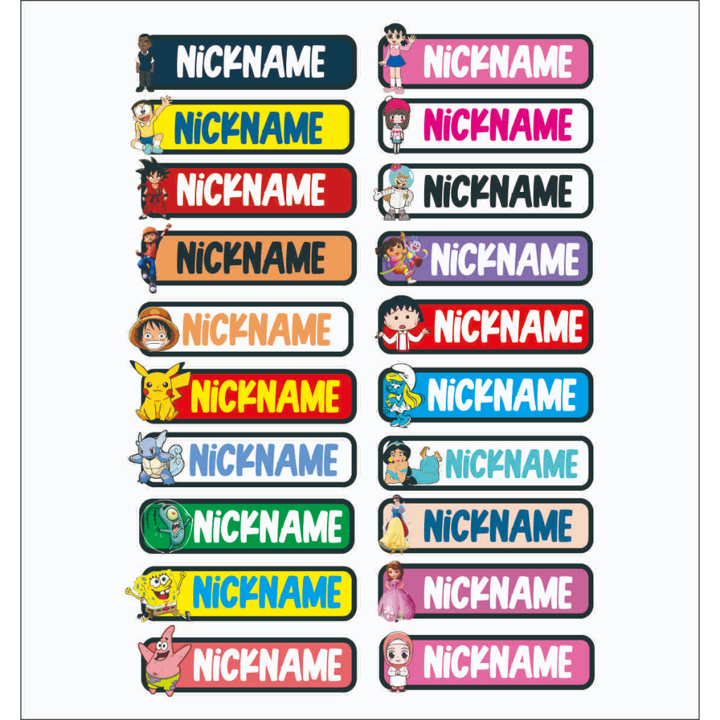 Jual STIKER LABEL NAMA CUSTOM KARAKTER kertas A5 | Shopee Indonesia