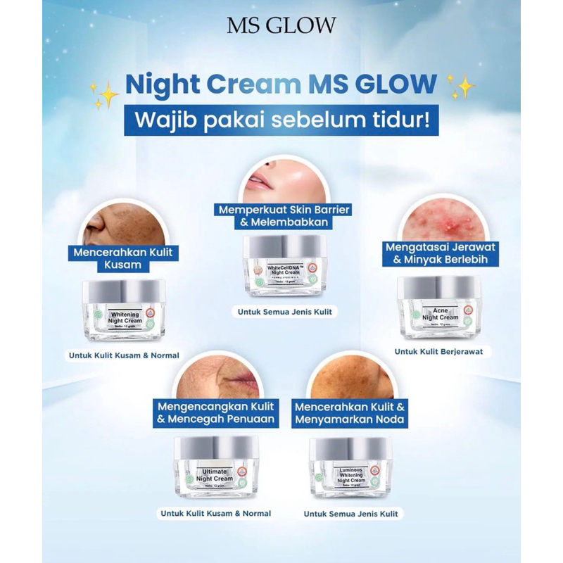 Jual Ready Night Cream Ms Glow Whitening Acne Ultimate Cream Malam Msglow Ori Original