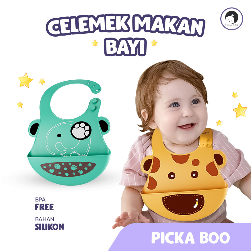 Jual PICKA BOO Celemek Makan Bayi Bahan Silikon BPA FREE | Shopee Indonesia