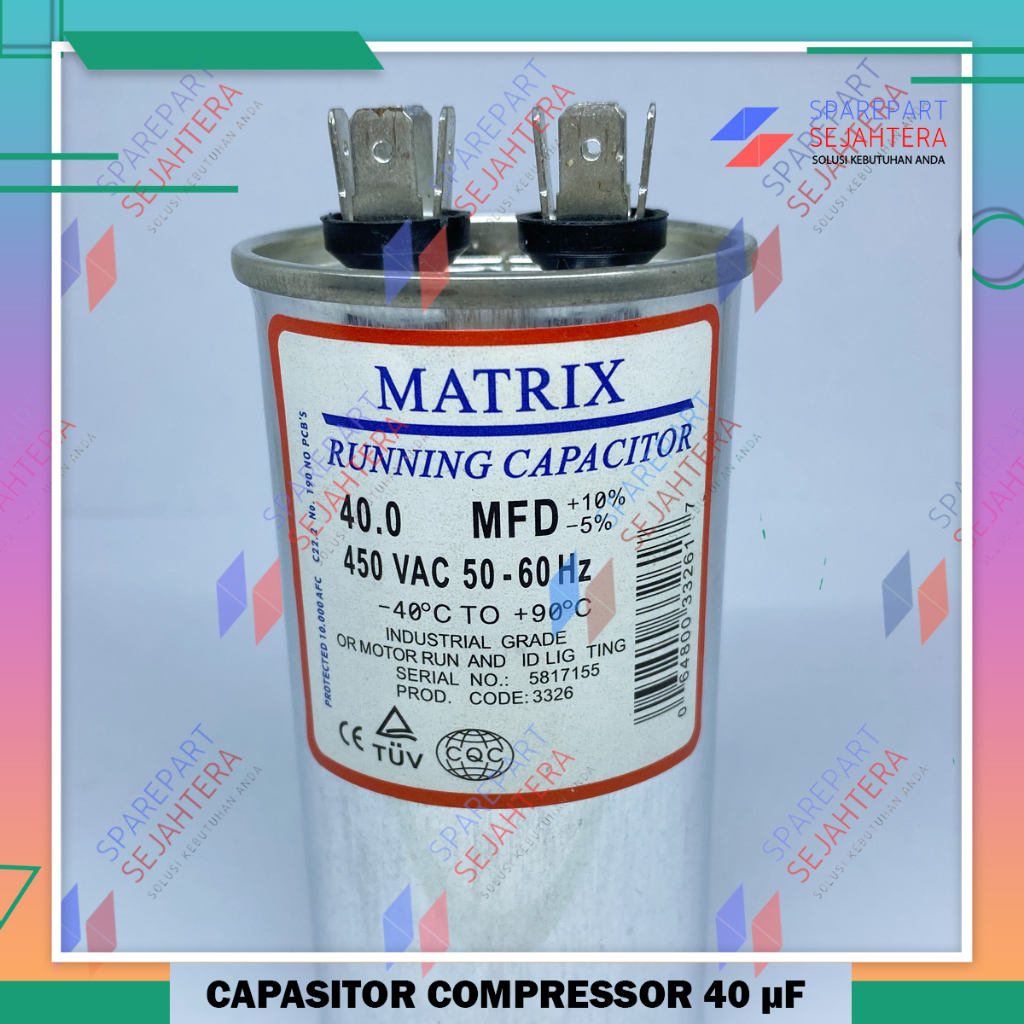 Jual KAPASITOR CAPASITOR AC MESIN KOMPRESOR COMPRESOR 40 UF MATRIX ...