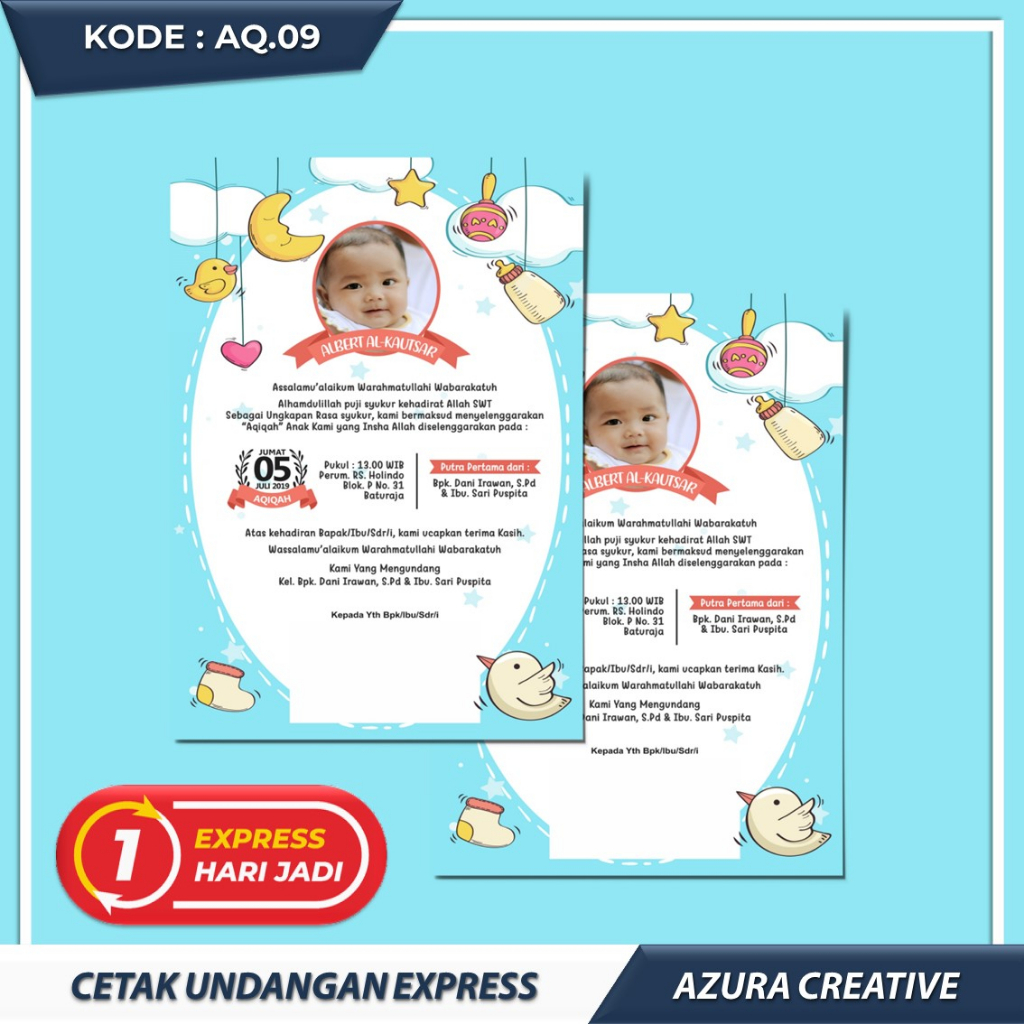 Jual CETAK KARTU UNDANGAN UCAPAN TASYAKURAN AQIQAH KELAHIRAN BAYI - AQ ...