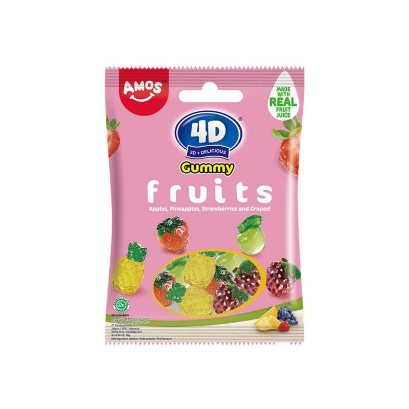 Jual Amos 4d 3d Delicious Candy Permen Gummy Fruits 38gr Shopee