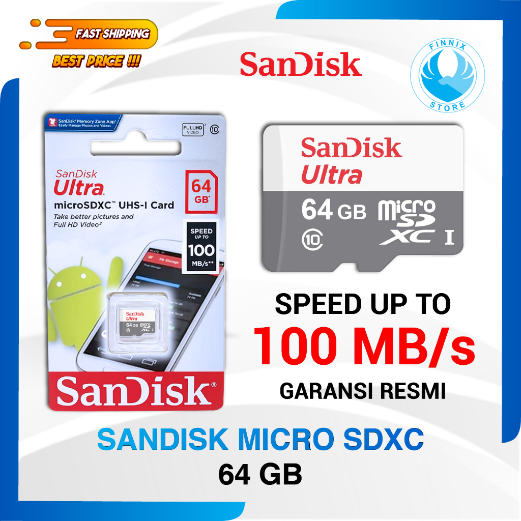 SanDisk Ultra MicroSDXC 64GB 100MB/s Class 10 Kartu Memori MicroSD