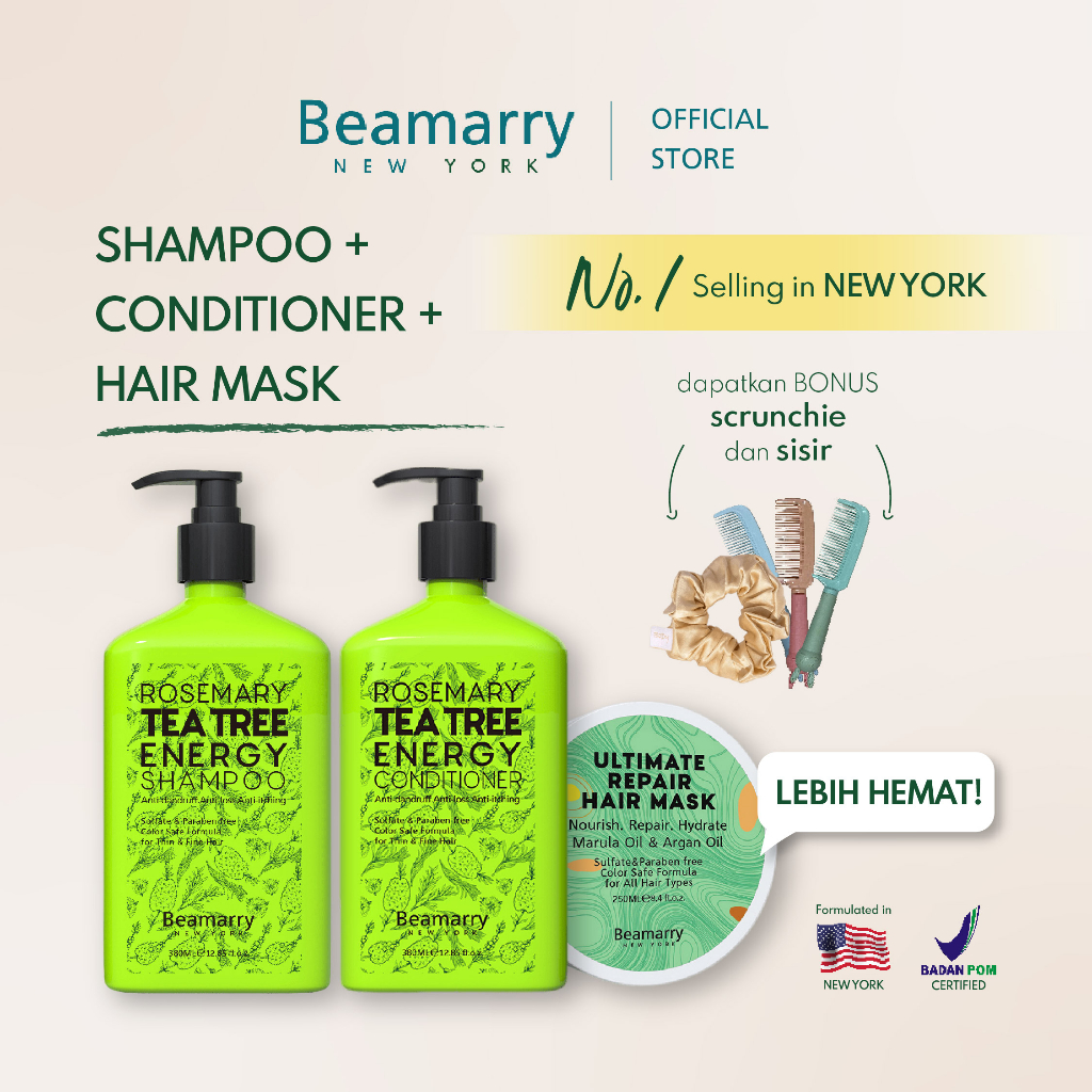 Jual Beamarry New York Shampoo + Conditioner 380ml + Hair Mask 250ml