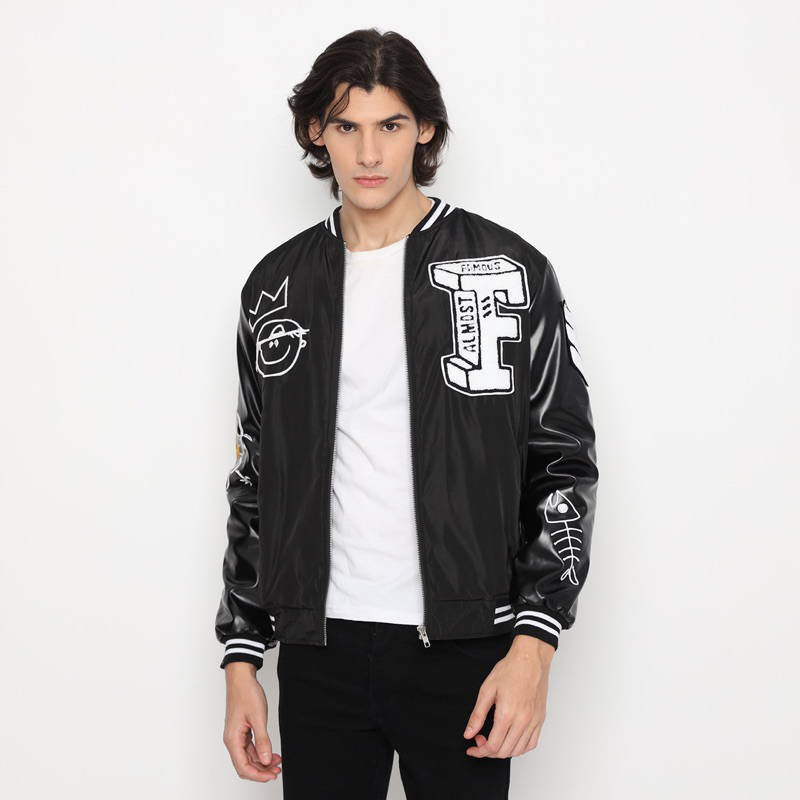 Synthetic Leather よじる College Jacket ブラック 