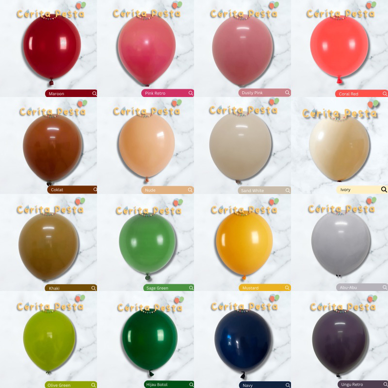 Jual Balon Warna Retro 12 inch Satuan (NEW) / Balon Retro Latex / Balon ...