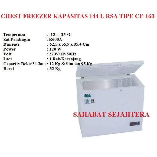 Jual KHUSUS JAKARTA - Chest Freezer Kapasitas 144 Liter TIPE CF-160 ...