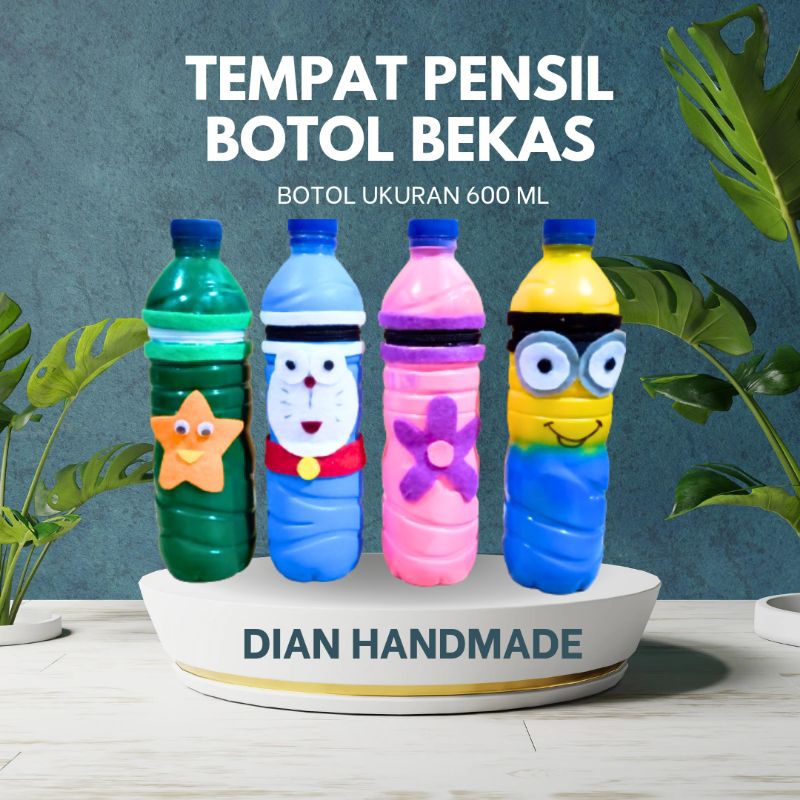 Kerajinan Tangan Daur Ulang Tempat Pensil Celengan Karakter dari Botol Plastik Bekas Aqua/ Pencil Case Plastic 600 ml 1500 ml Prakarya