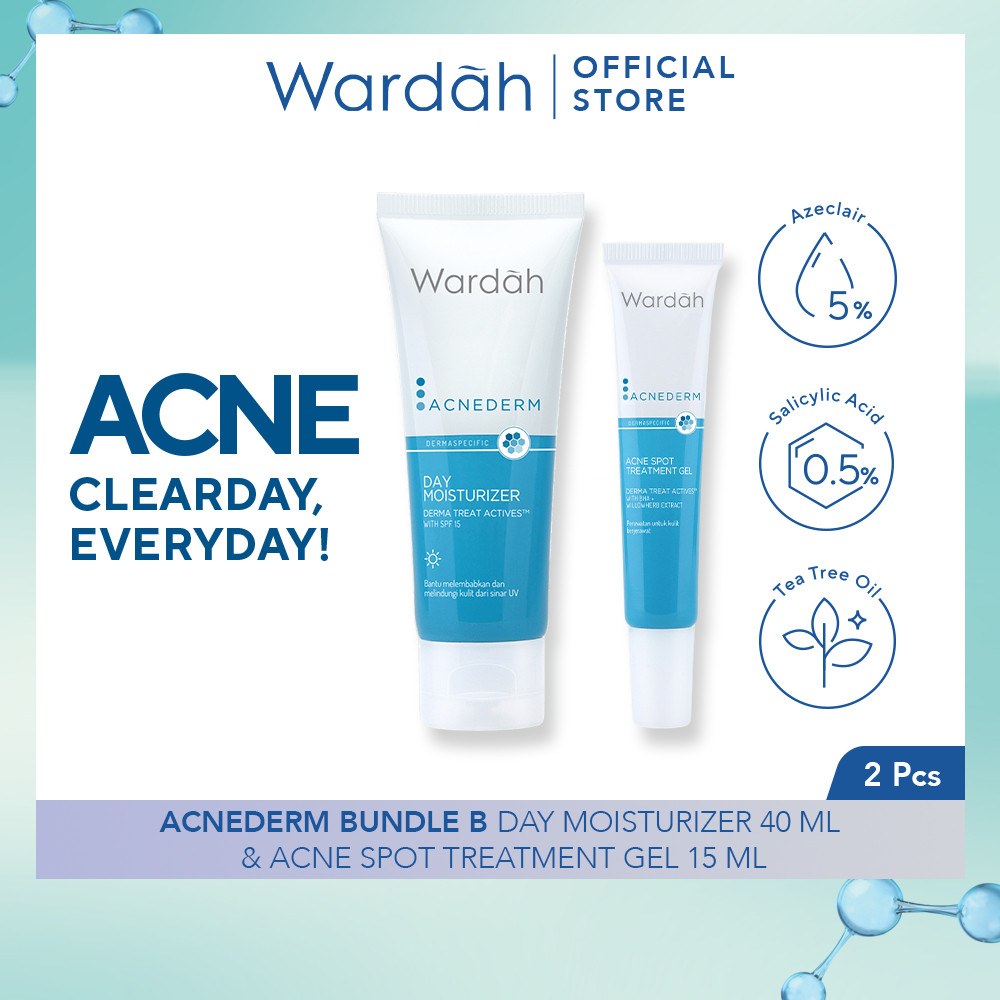 Wardah Paket Acnederm Day Moisturizer 40 ml + Acnederm Acne Spot Treatment Gel 15 ml - Pelembab dan Totol Jerawat - Membantu Melawan Jerawat dan Komedo