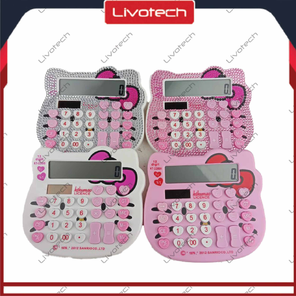 Jual Kalkulator Hello Kitty KT2288 12 Digit Calculator Polos / Glitter