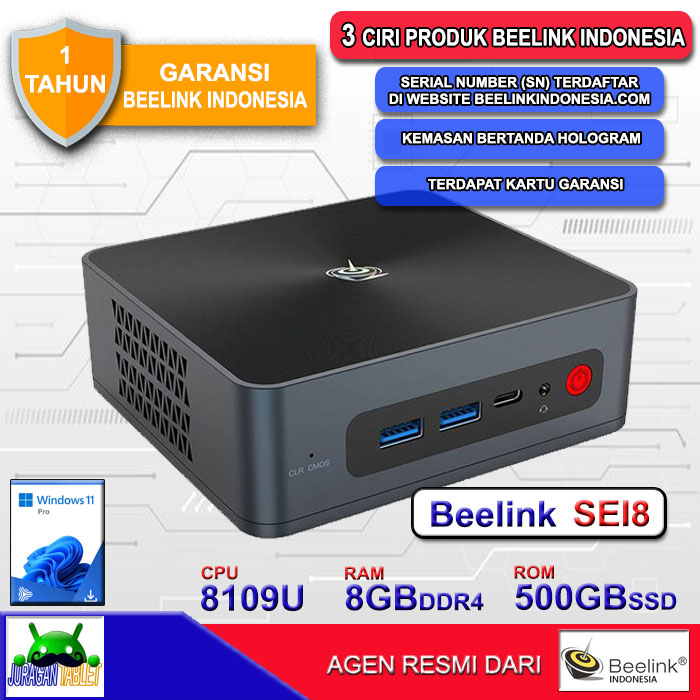 Mini PC Beelink SEi8 8109U Intel Core i3 16GB DDR4 500GB SSD NVMe WiFi HDMI Windows 11 Pro