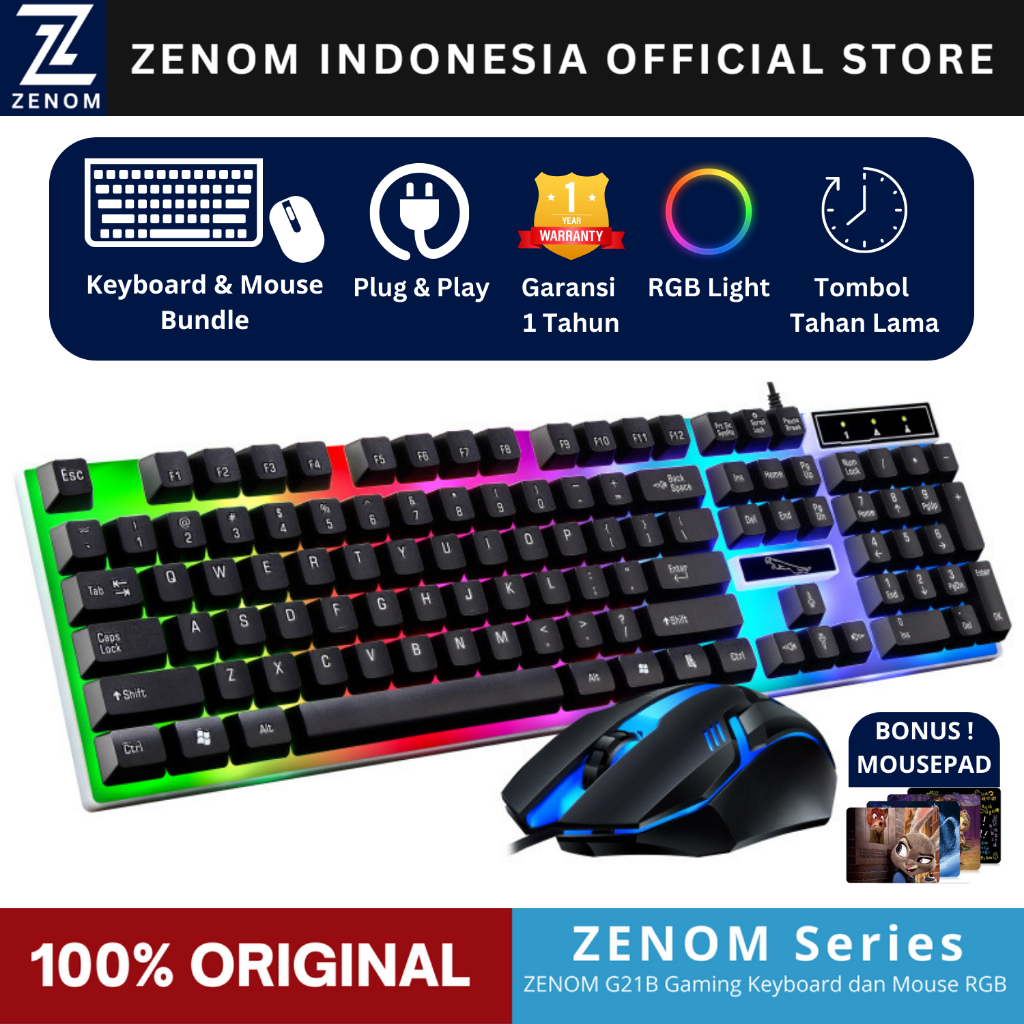 Jual Paket Keyboard Gaming dan Mouse ZENOM G21B RGB USB Kabel Shopee