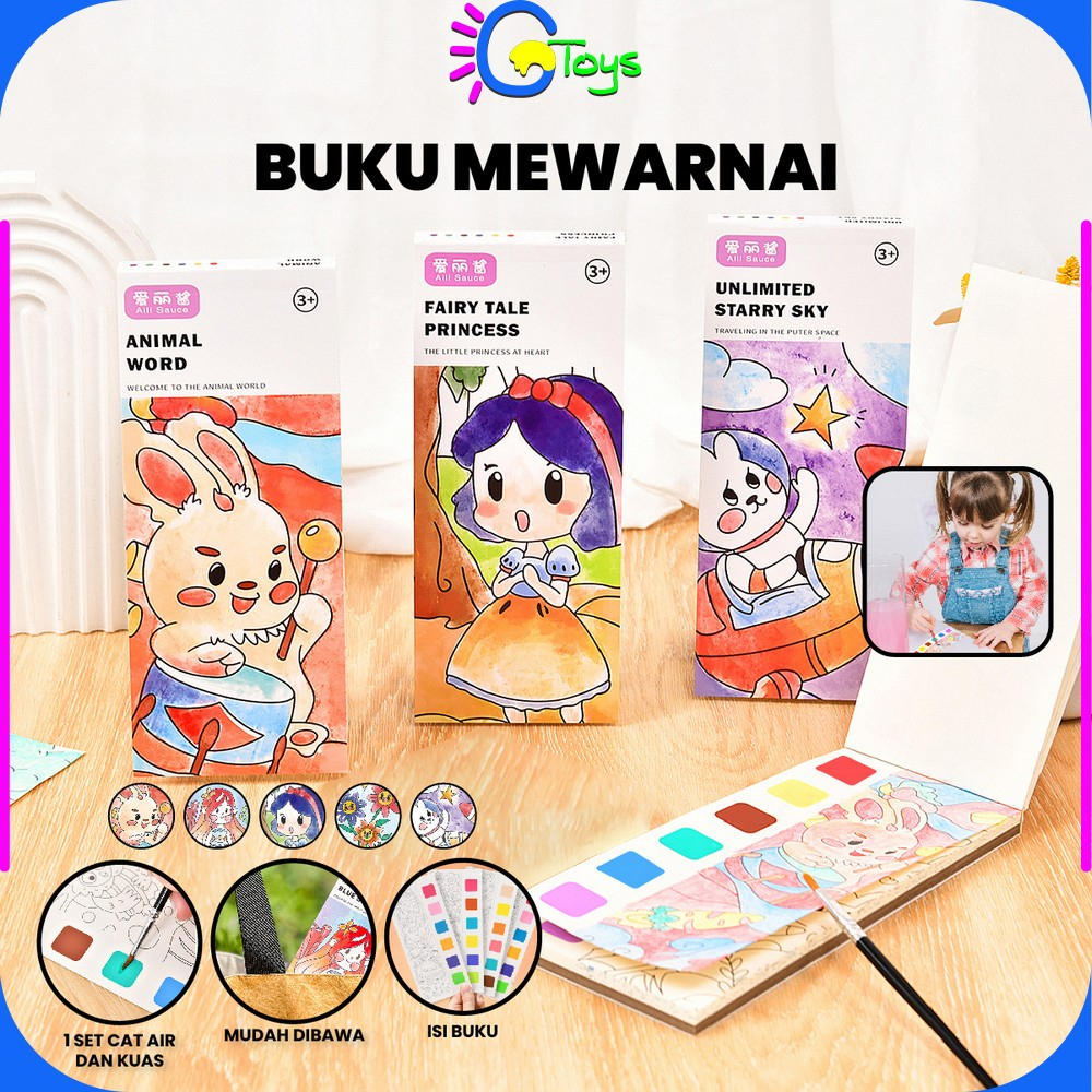 Jual CR-A56 Buku Gambar Mewarnai Buku Lukis Cat Air Set Free Kuas ...