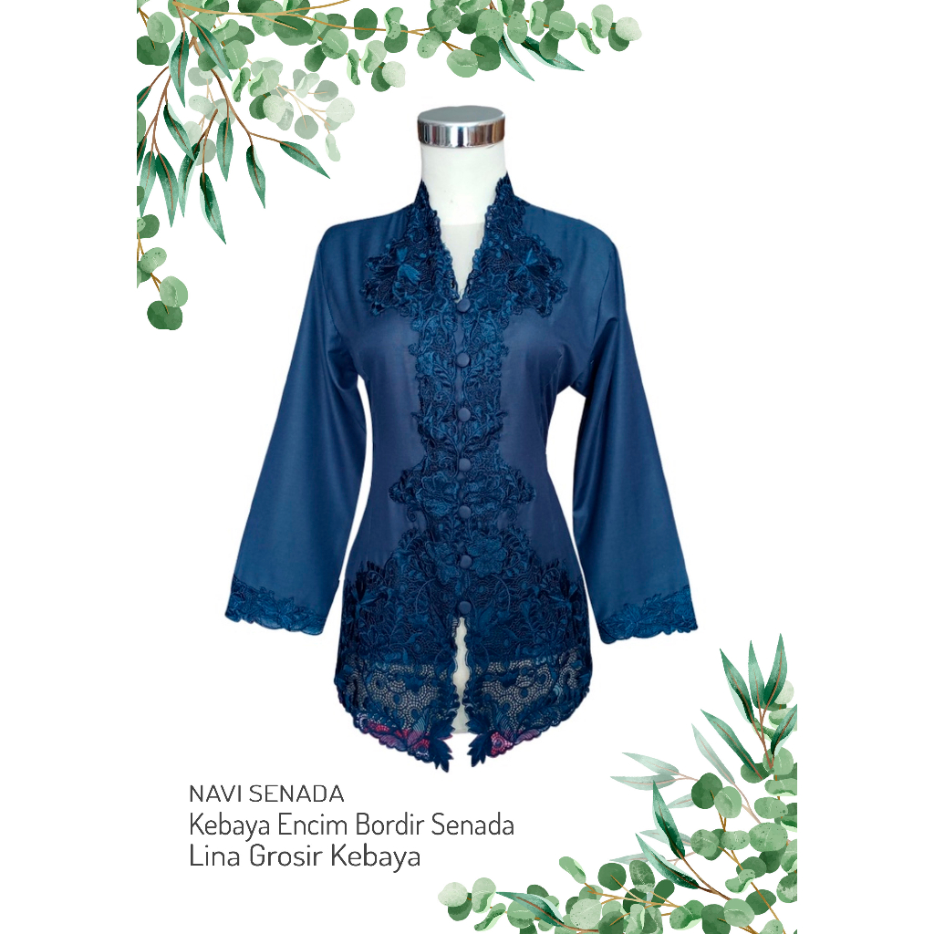 Jual Kebaya Encim Kartini Katun Bordir Biru Navi Dongker Lengan Panjang Shopee Indonesia