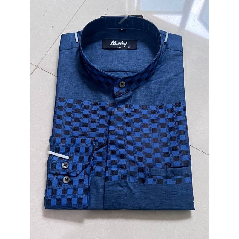 Jual Kemko Harley Corak Biru Tua Navy Dongker Tangan Panjang Shopee Indonesia