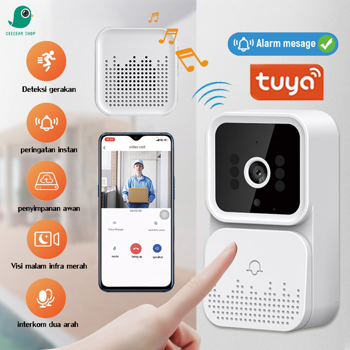 Jual GEEGEAR Bel Rumah Tanpa Kabel Door BELL WITH CAMERA WiFi Video ...