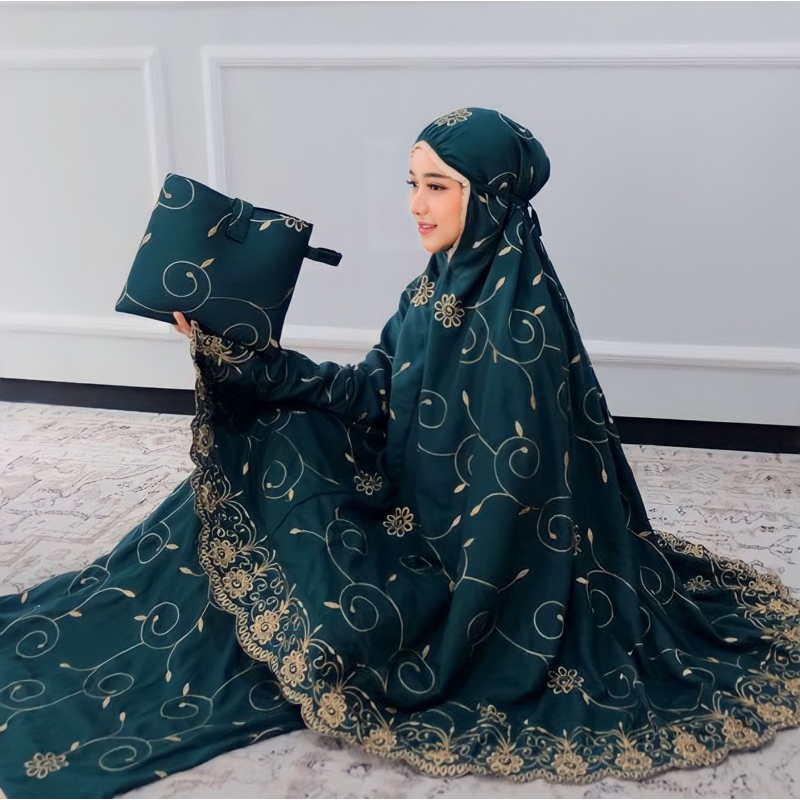 Alleesan - Mukena Dewasa Jumbo Gracella Full Bordir Set Tas