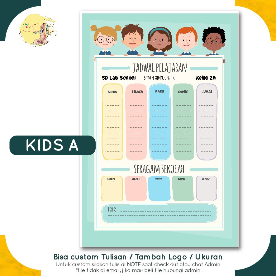 Jual JADWAL PELAJARAN WIPE CLEAN CUSTOM BISA TAMBAH NAMA ANAK, KELAS ...