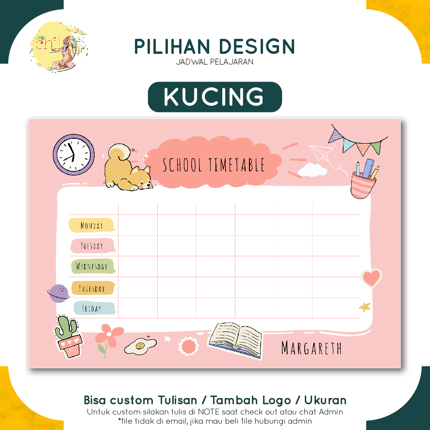 Jual JADWAL PELAJARAN WIPE CLEAN CUSTOM BISA TAMBAH NAMA ANAK, KELAS ...