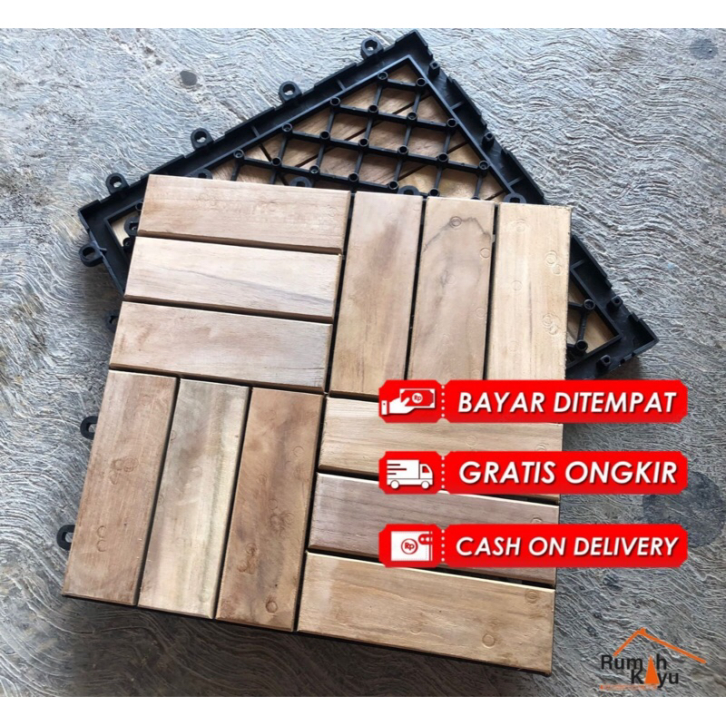 Jual Lantai Kayu Zig Zag Natural / Lantai Kayu Bongkar Pasang Estetik