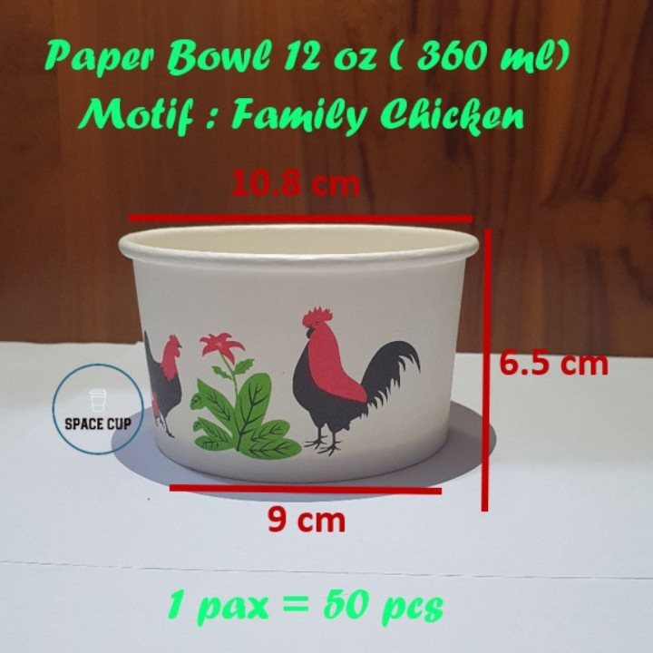 Jual Paper Cup Bowl Ayam + Tutup Mangkok Kertas Tahan Panas - 12 OZ 360 ...