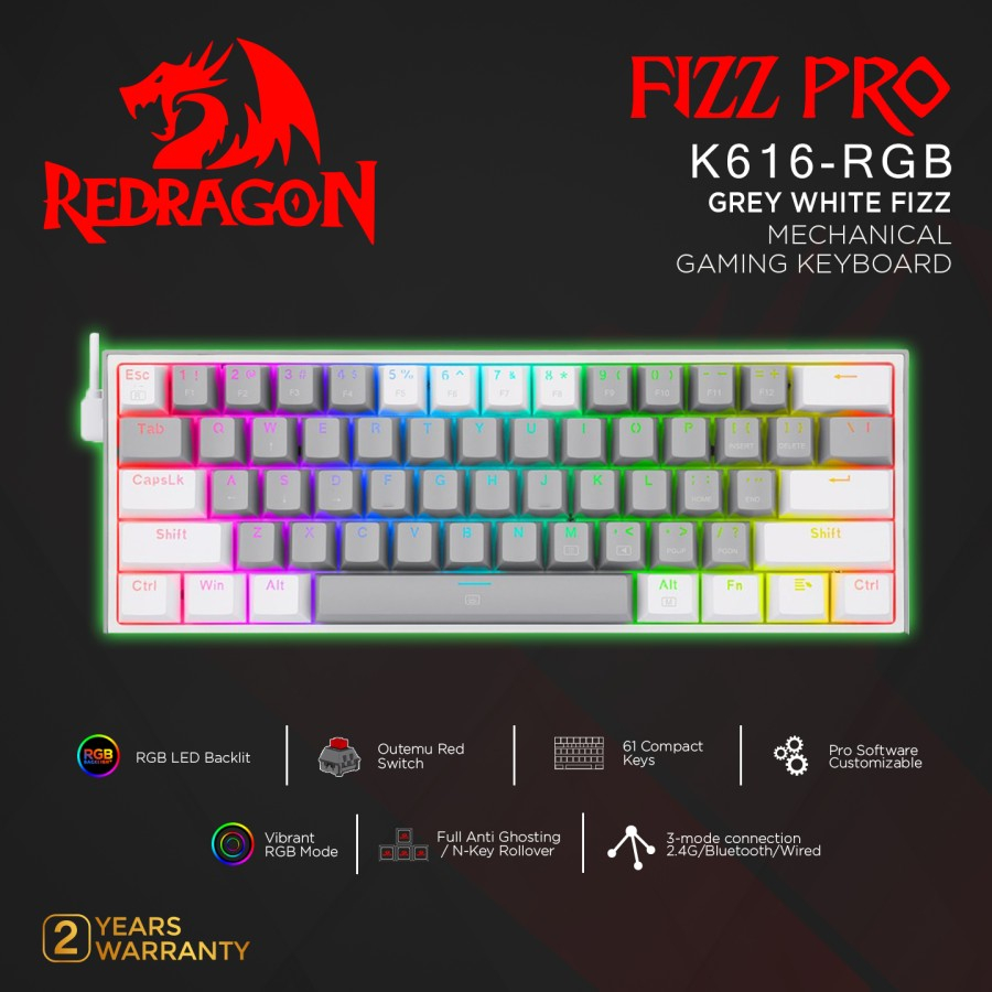 Jual Redragon Mechanical Wireless Gaming Keyboard GREY WHITE FIZZ ...