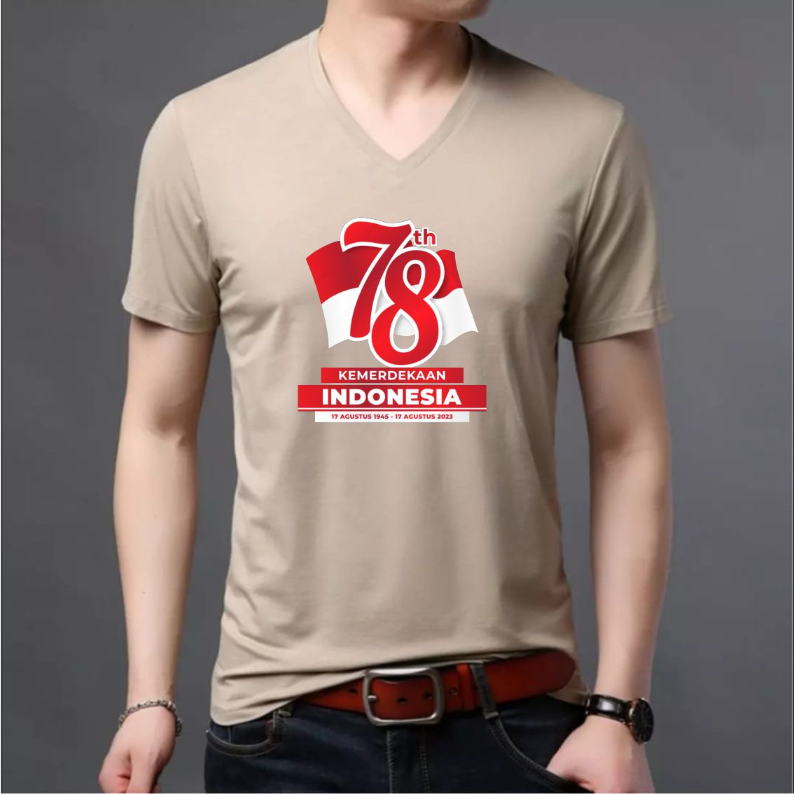 Jual Kaos V Neck Pria Wanita Distro Gambar Kemerdekaan 78tahun Simple Baju Dewasa T Shirt 4113